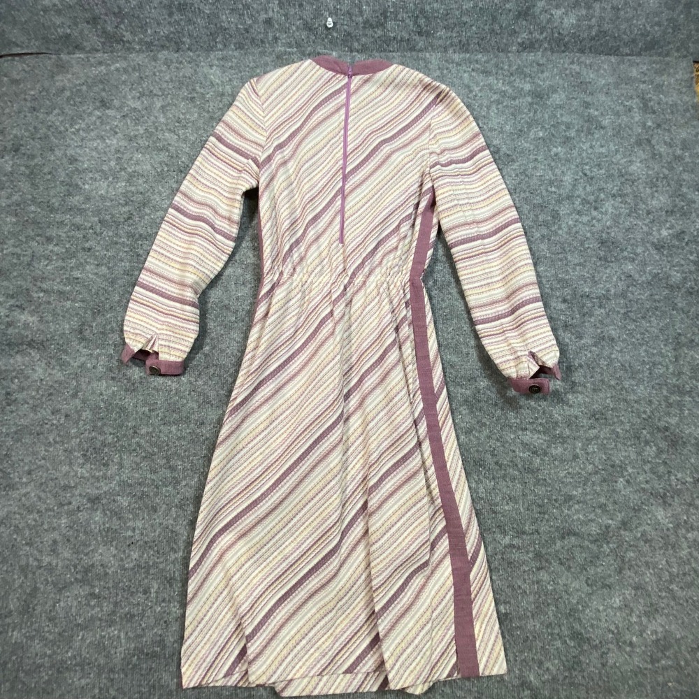 Vintage 70s Purple Diagonal Stripe Knit Midi Dress Long Sleeve Talon Zipper - Picture 2 of 12